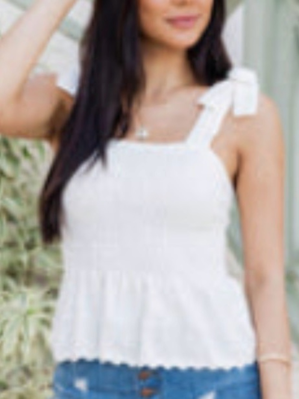 Pink Lily Effortless Nights Ivory Smocked Tie Strap Sweater Tank Large Boho